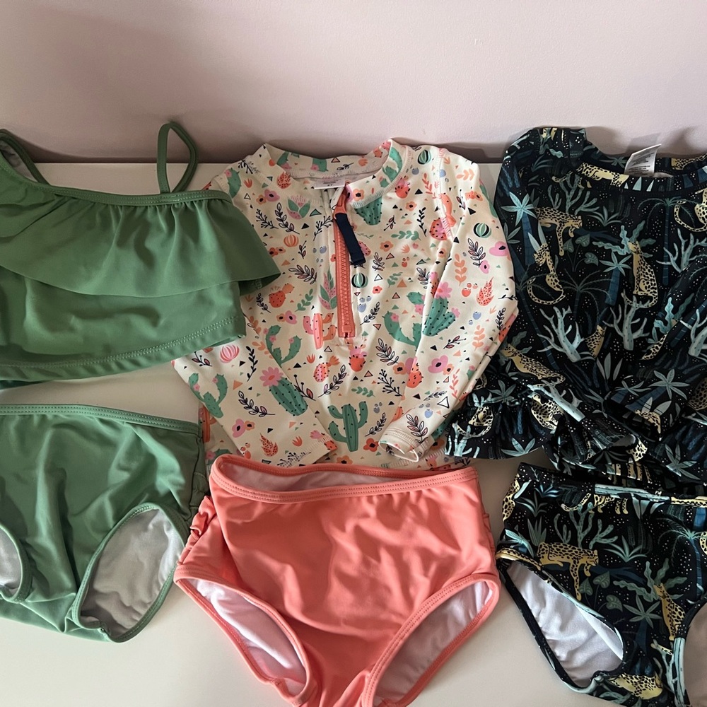 Ruffle Butts Kids' Swimsuit Set with Jungle and Cactus Prints (3 swimsuits total